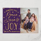 Peace, Love & Joy-kerstfoto Real Folie Feestdagenkaart (Voorkant)