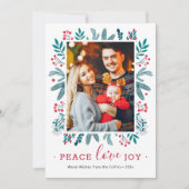 Peace Love Joy Kerstkerst Holly Berries Foto Feestdagenkaart (Voorkant)