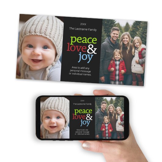 Peace Love Joy Kerstmis 2 Photo Collage Feestdagenkaart