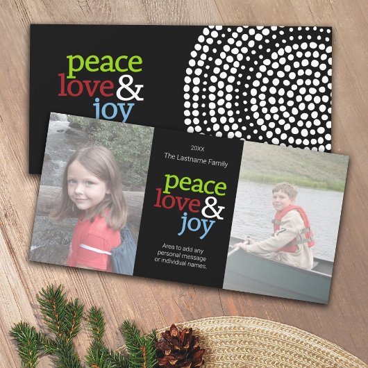 Peace Love Joy Kerstmis 2 Photo Collage Feestdagenkaart