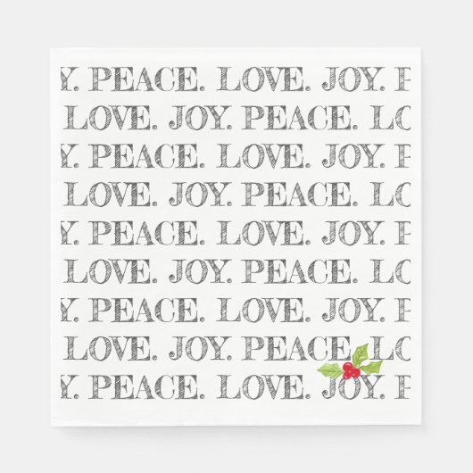 Peace Love Joy Kerstmis Holly Festive Feestdagen Servet (Voorkant)