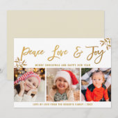 PEACE LOVE JOY | Kerstmis met gouden script Feestdagenkaart (Voorkant / Achterkant)
