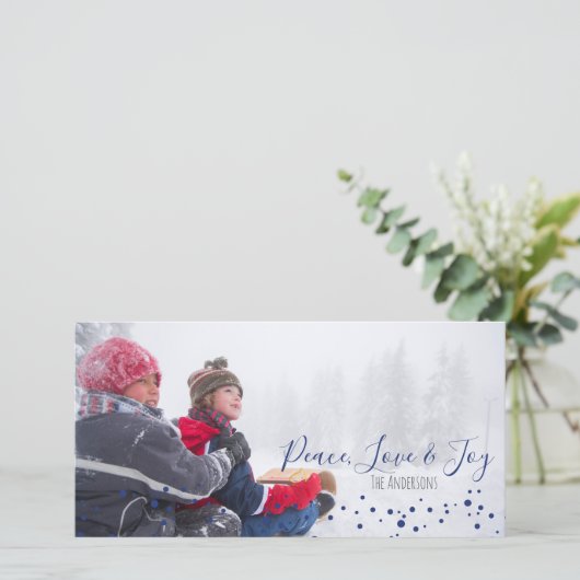 Peace, Love & Joy Kerstmis of Hanukkah-fotokaart Feestdagenkaart (Staand voorkant)