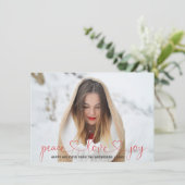 Peace Love Joy Kerstmis Red Snowflakes | FOTO Feestdagenkaart (Staand voorkant)