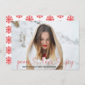 Peace Love Joy Kerstmis Red Snowflakes | FOTO Feestdagenkaart (Voorkant / Achterkant)