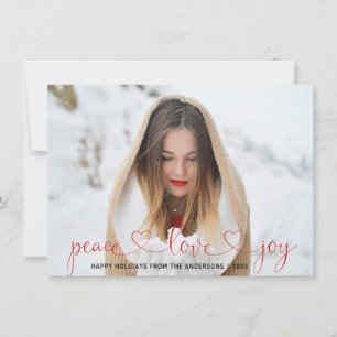 Peace Love Joy Kerstmis Red Snowflakes   FOTO Feestdagenkaart