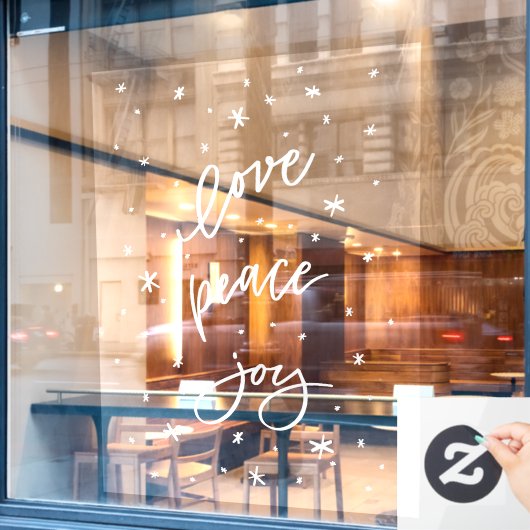 Peace Love Joy Kerstmis, Winter Window Cling Raamsticker (Cafe Raam)
