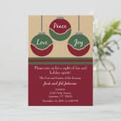Peace, Love, Joy Kerstparty nodigt uit Kaart (Staand voorkant)