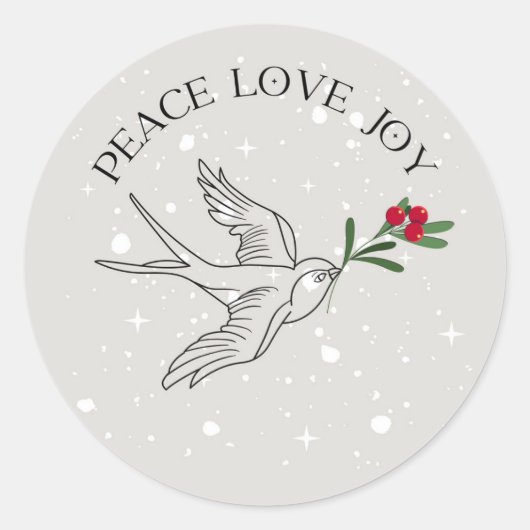 PEACE LOVE JOY Kerstvakantie Rode bessen Ronde Sticker (Voorkant)