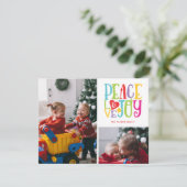 Peace Love Joy Kleurrijke Familie Kinder 2-Foto Feestdagenkaart (Staand voorkant)