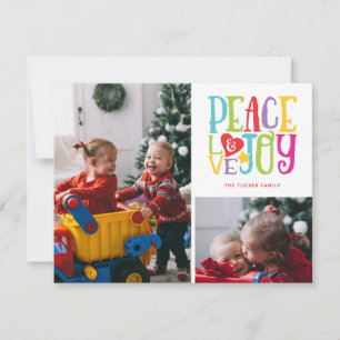 Peace Love Joy Kleurrijke Familie Kinder 2-Foto Feestdagenkaart