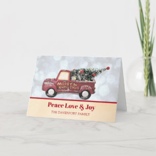 Peace Love & Joy Little Red Truck met mas Tree Feestdagen Kaart