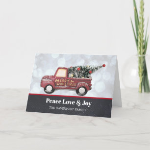 Peace Love & Joy Little Red Truck met mas Tree Feestdagen Kaart