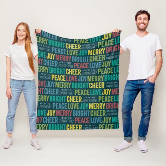 Peace Love Joy Merry Cheer met aangepaste familien Fleece Deken (In situ)