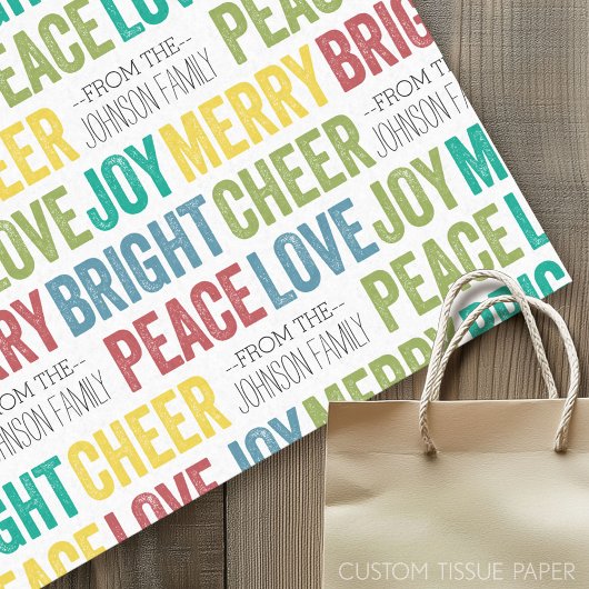 Peace Love Joy Merry Cheer met aangepaste familien Tissuepapier