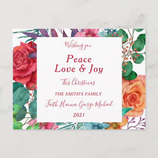 Peace Love Joy Merry Family Kerstmis Briefkaart (Voorkant)