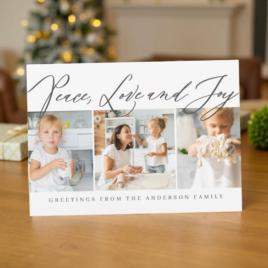 Peace Love & Joy Merry Kerstmis Modern Chic Photo Feestdagenkaart