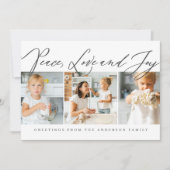Peace Love & Joy Merry Kerstmis Modern Chic Photo Feestdagenkaart (Voorkant)
