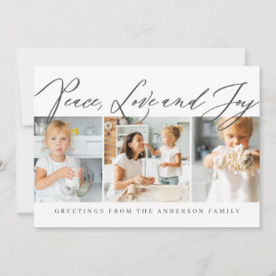 Peace Love & Joy Merry Kerstmis Modern Chic Photo Feestdagenkaart