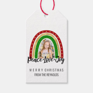 Peace Love Joy Merry kerstregenboogfoto Cadeaulabel