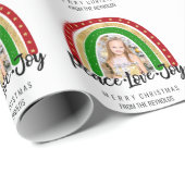 Peace Love Joy Merry kerstregenboogfoto Cadeaupapier (Rol Hoek)