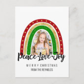 Peace Love Joy Merry kerstregenboogfoto Feestdagenkaart (Voorkant)