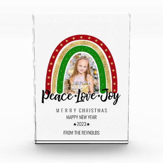 Peace Love Joy Merry kerstregenboogfoto Fotoblokken (Voorkant)