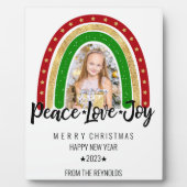 Peace Love Joy Merry kerstregenboogfoto Fotoplaat (Voorkant)