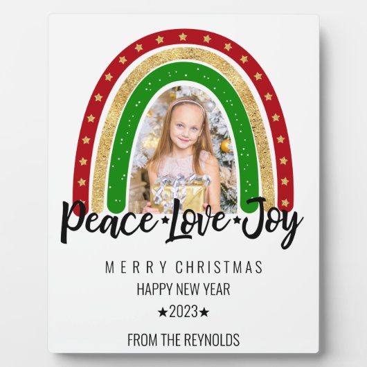 Peace Love Joy Merry kerstregenboogfoto Fotoplaat (Voorkant)