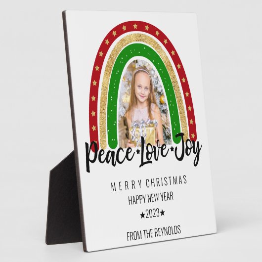 Peace Love Joy Merry kerstregenboogfoto Fotoplaat (Zijkant)