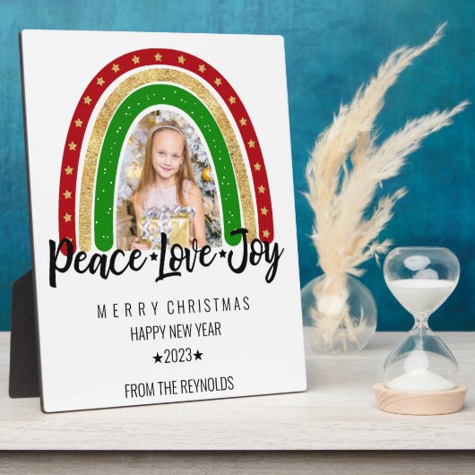Peace Love Joy Merry kerstregenboogfoto Fotoplaat (Zijkant)