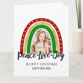 Peace Love Joy Merry kerstregenboogfoto Kaart