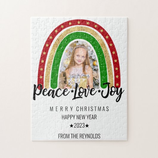 Peace Love Joy Merry kerstregenboogfoto Legpuzzel (Verticaal)