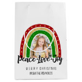 Peace Love Joy Merry kerstregenboogfoto Medium Cadeauzakje (Voorkant)