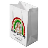 Peace Love Joy Merry kerstregenboogfoto Medium Cadeauzakje (Achterkant Gekanteld)