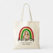 Peace Love Joy Merry kerstregenboogfoto Tote Bag (Achterkant)