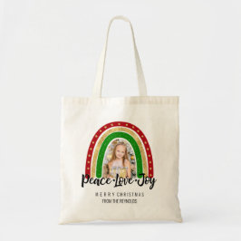 Peace Love Joy Merry kerstregenboogfoto Tote Bag
