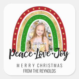 Peace Love Joy Merry kerstregenboogfoto Vierkante Sticker
