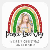 Peace Love Joy Merry kerstregenboogfoto Vierkante Sticker (Voorkant)