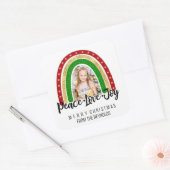 Peace Love Joy Merry kerstregenboogfoto Vierkante Sticker (Envelop)