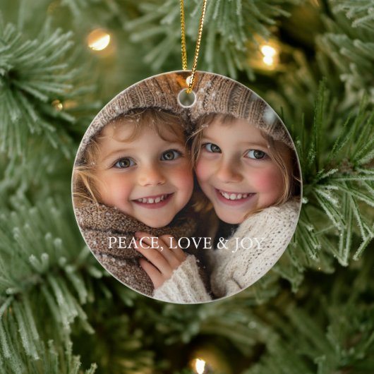 Peace Love Joy Minimal Classic Kerstfoto Keramisch Ornament (Boom)