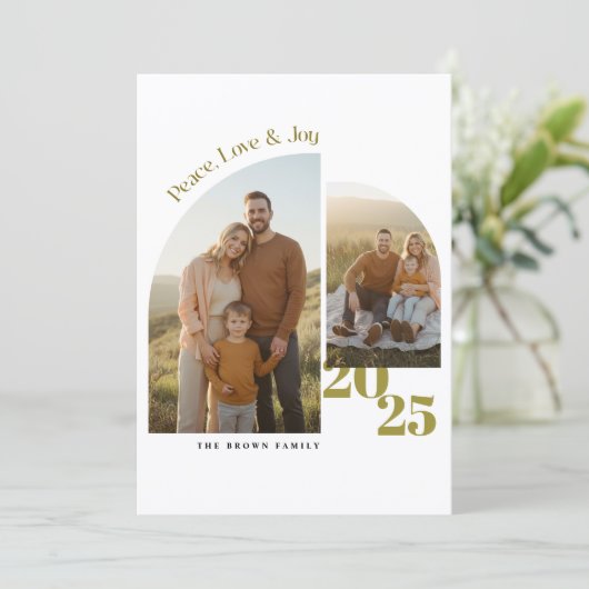 Peace Love Joy Minimalist Family Christmas Photo Feestdagenkaart (Staand voorkant)