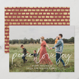 Peace Love Joy Minimalistische Inspirerend foto Feestdagenkaart