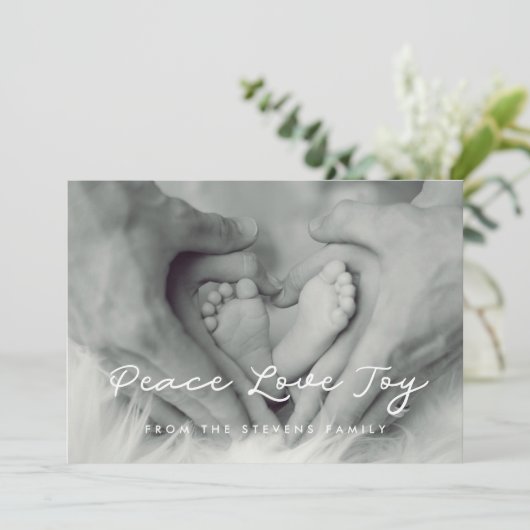 Peace Love Joy Minimalistische Vakantie Fotokaart Feestdagenkaart (Staand voorkant)