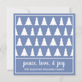 Peace Love Joy Modern Blue Tree Patroon Feestdagenkaart