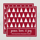 Peace Love Joy Modern Burgundy White Tree Pattern Feestdagenkaart (Voorkant / Achterkant)