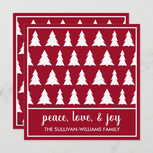 Peace Love Joy Modern Burgundy White Tree Pattern Feestdagenkaart (Voorkant / Achterkant)