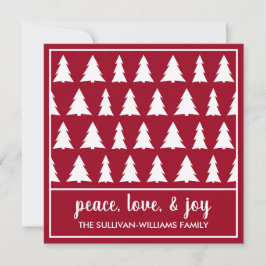 Peace Love Joy Modern Burgundy White Tree Pattern Feestdagenkaart