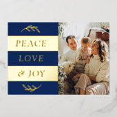 Peace, Love & Joy Modern FotoKerstmis Folie Feestdagenkaart (Voorkant)