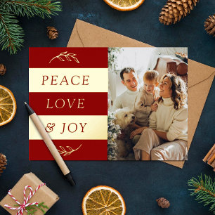 Peace, Love & Joy Modern FotoKerstmis Folie Feestdagenkaart